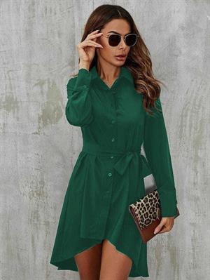 Viskon Dokuma Kumaş Asimetrik Kesim Gömlek  Elbise