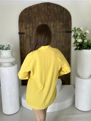 Viskon Kumaş Oversize Basic Gömlek Hardal