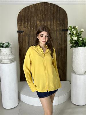 Viskon Kumaş Oversize Basic Gömlek Hardal