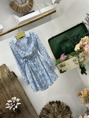 Viskon Kumaş Şal Desen Kloş Gömlek Elbise