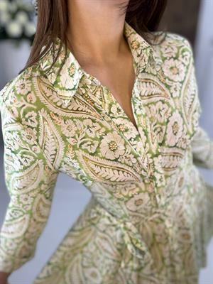 Viskon Kumaş Şal Desen Kloş Gömlek Elbise