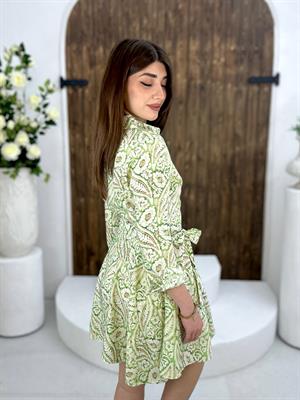 Viskon Kumaş Şal Desen Kloş Gömlek Elbise