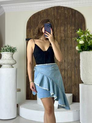 Volan Detaylı Tasarım Jean Etek