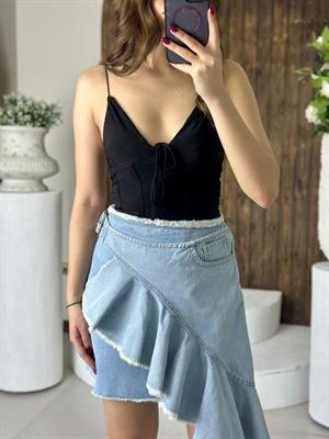 Volan Detaylı Tasarım Jean Etek