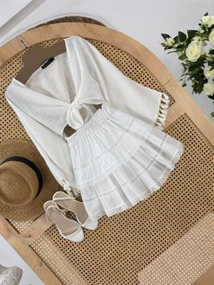 Vual Kumaş Kat Etekli Beli Lastikli Şort Astarlı Etek