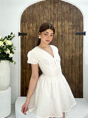 Vual Nevrul Fisto Kumaş Büzgü Detay İçi Tül Tasarım Elbise