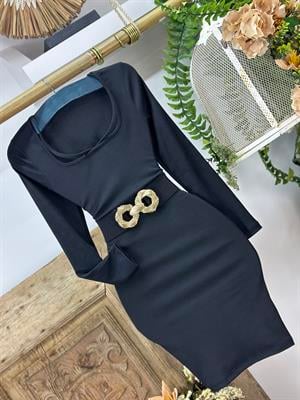 Yaka Detay Pamuk Kaşkorse Kumaş Mini Elbise 