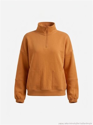 Yaka ve Cep Fermuarlı Rahat Kalıp Sweat