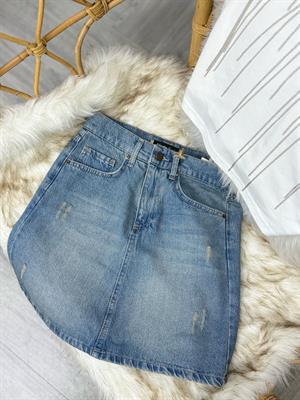 Yıkamalı Eskitme Detay Mini Jean Etek