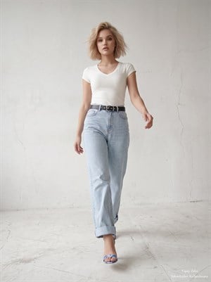 Yıkamalı Jean Kumaş Hafif Likralı Wide Leg Ütü İzli Pantolon 