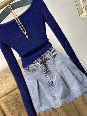 Yıkamalı Jean Kumaş Pileli Şort Etek 