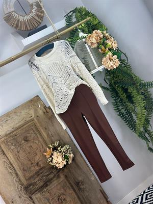 Yüksek Bel Toparlayıcı Likralı Çımalı Cigarette Pantolon 