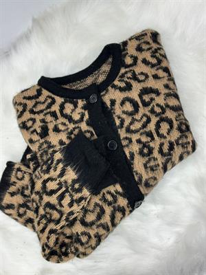 Yumoş Triko Leopar Desen Kahve Hırka