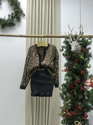 Yumoş Triko Leopar Desen Kahve Hırka