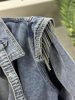 Zincir Detay Yıkamalı Jean Ceket