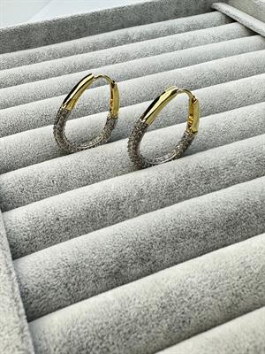 Zirkon Taşlı Tasarım Çift Renkli Halka Küpe