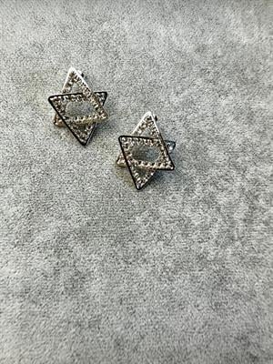 Zirkon Taşlı Tasarım İç İçe Çift Üçgenli Küpe 