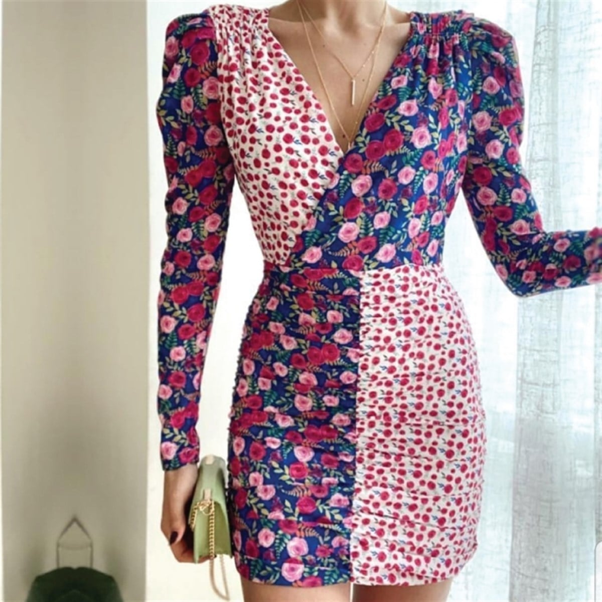  PATCHWORK DESEN BÜZGÜLÜ TASARIM ELBİSE