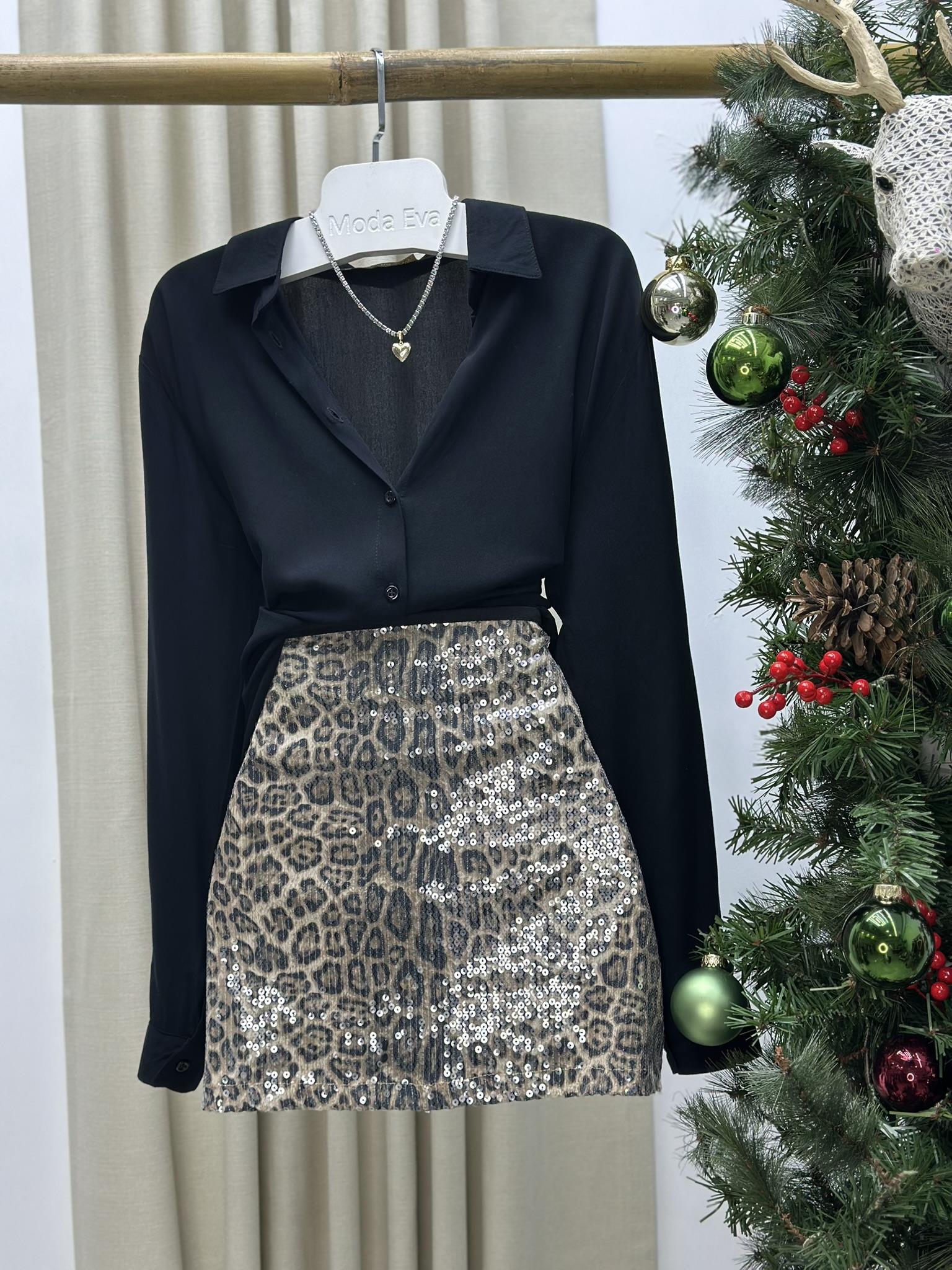  Siyah Leopar Desen Payet Etek 