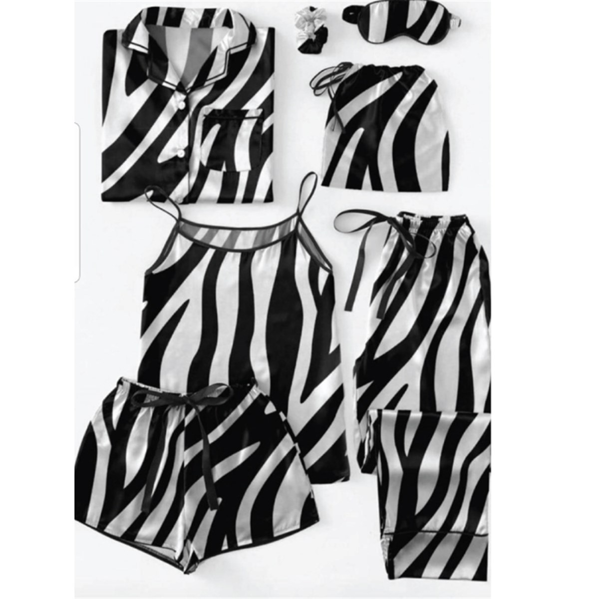7'Lİ SATEN KUMAŞ ZEBRA DESEN PİJAMA TAKIM
