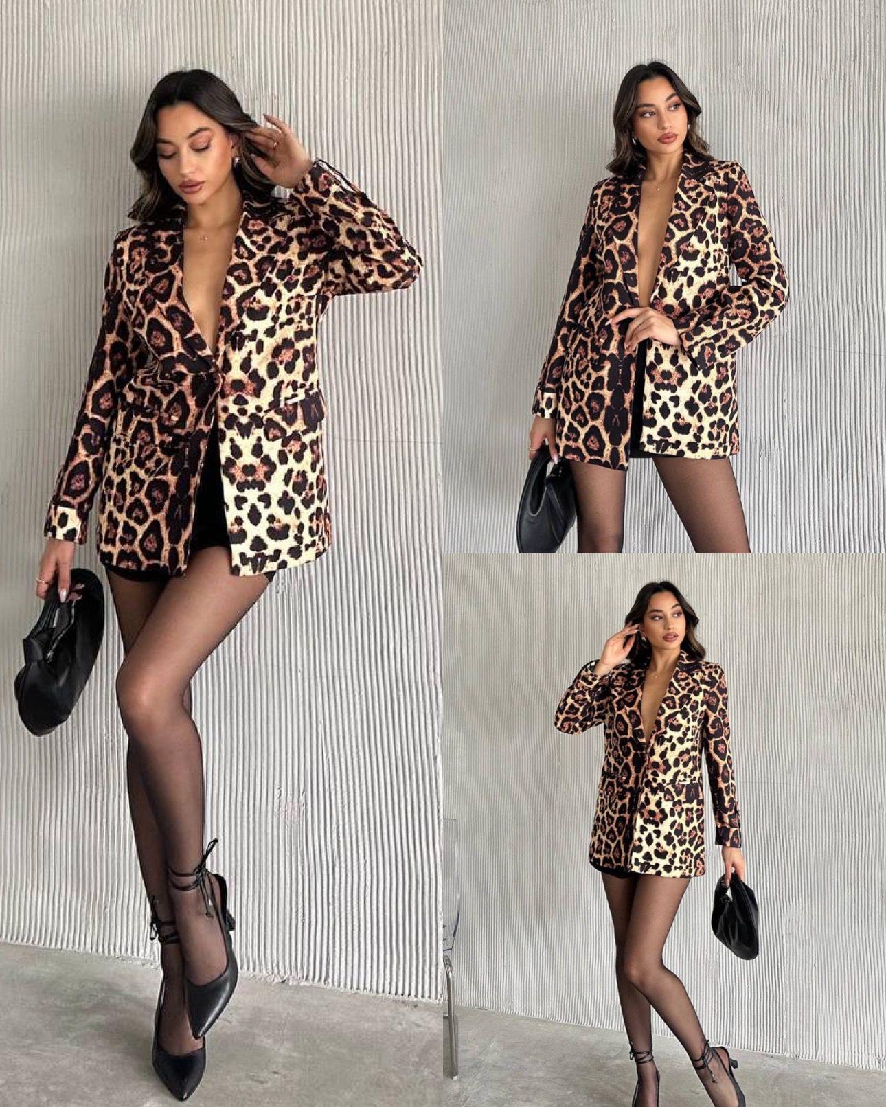 Atlas Kumaş Astarlı Kahve Leopar Desen Blazer