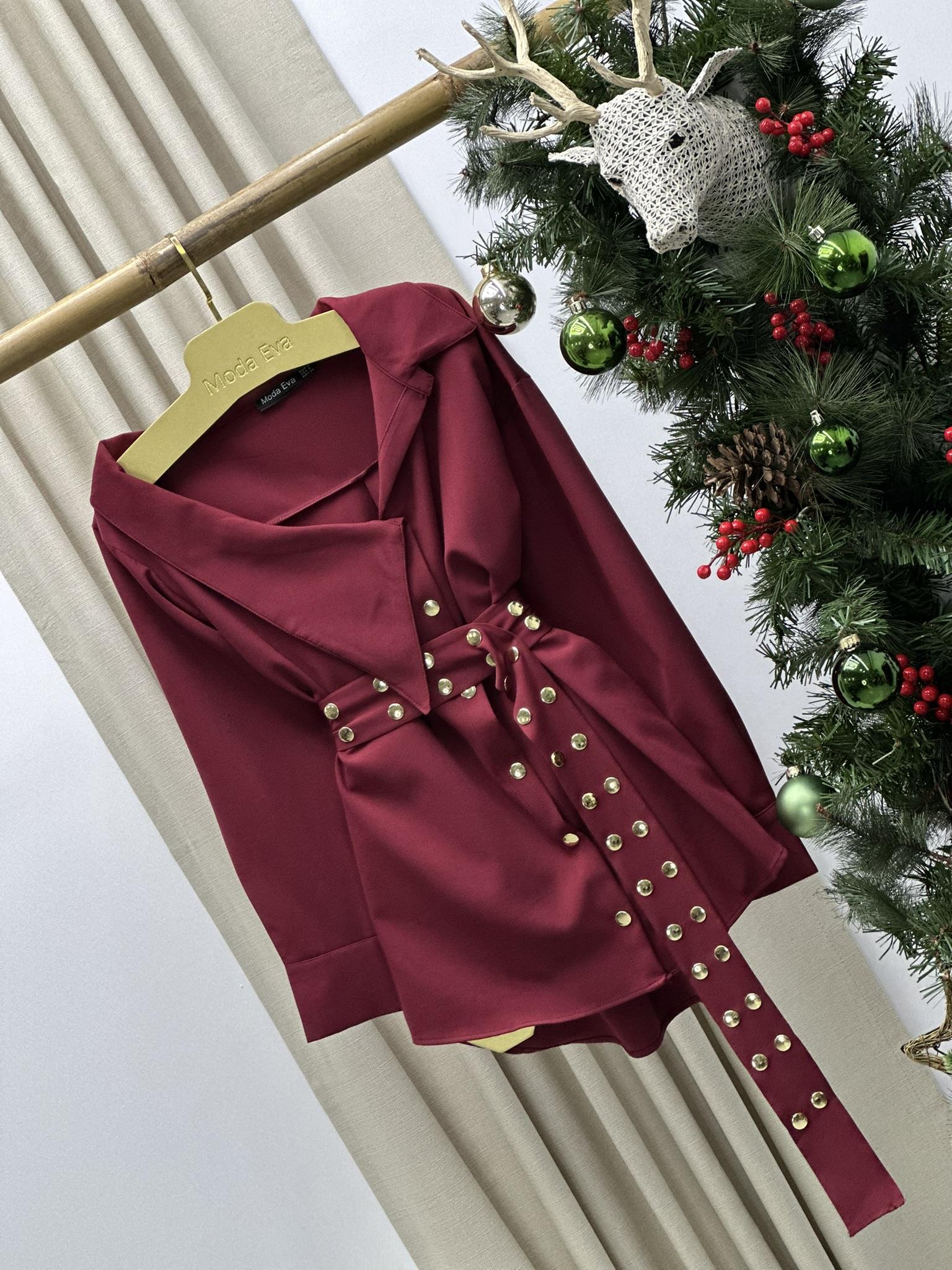 Atlas Kumaş Droplu Tasarım Bordo Gömlek