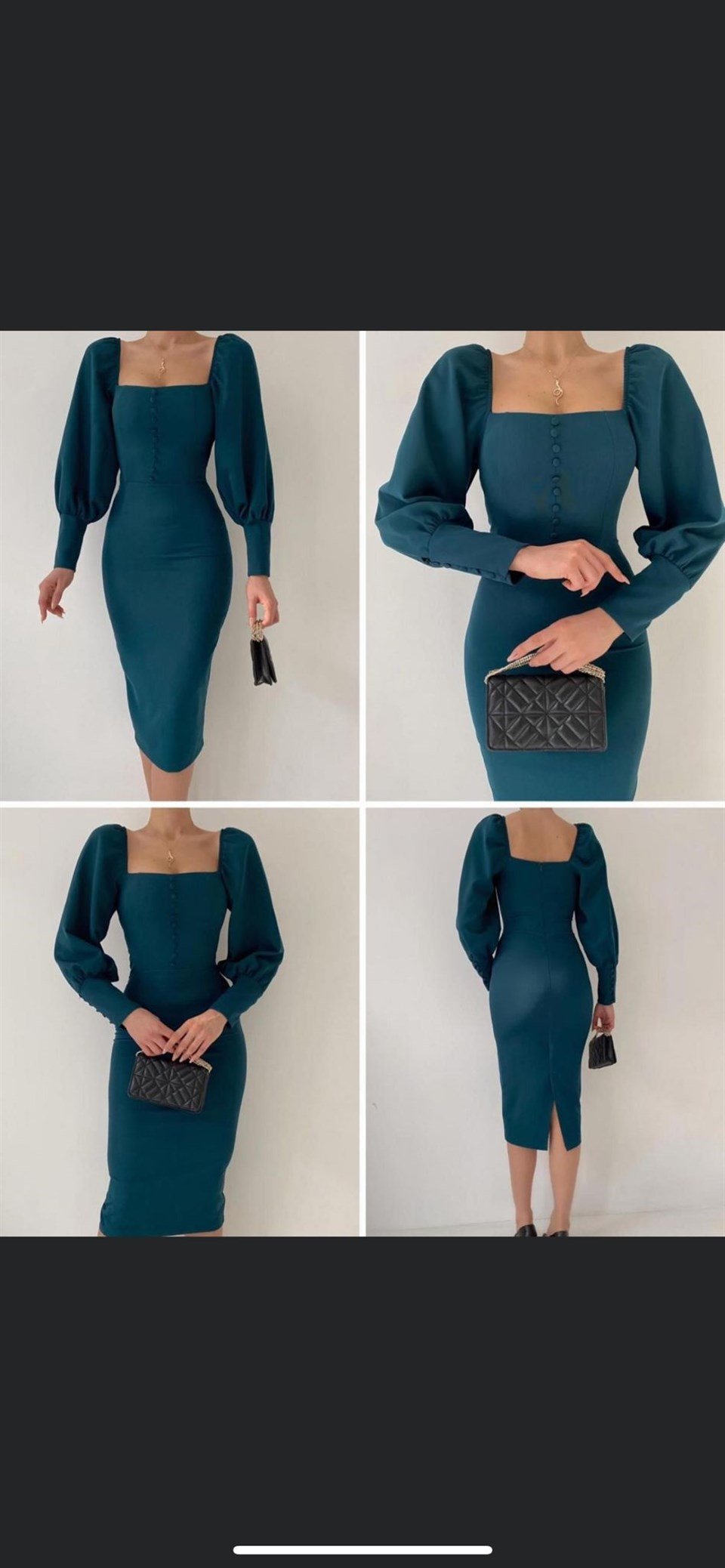 Atlas Kumaş Kaplama Düğmeli Kalem Elbise