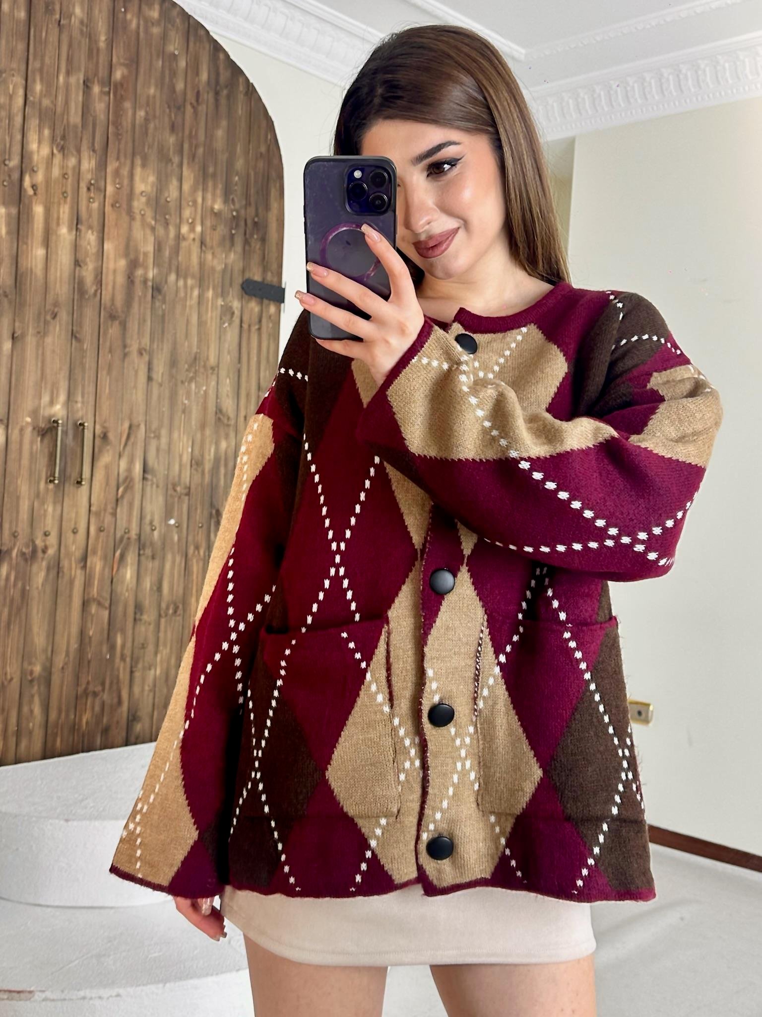 Baklava Desen Oversize Kalıp Hırka