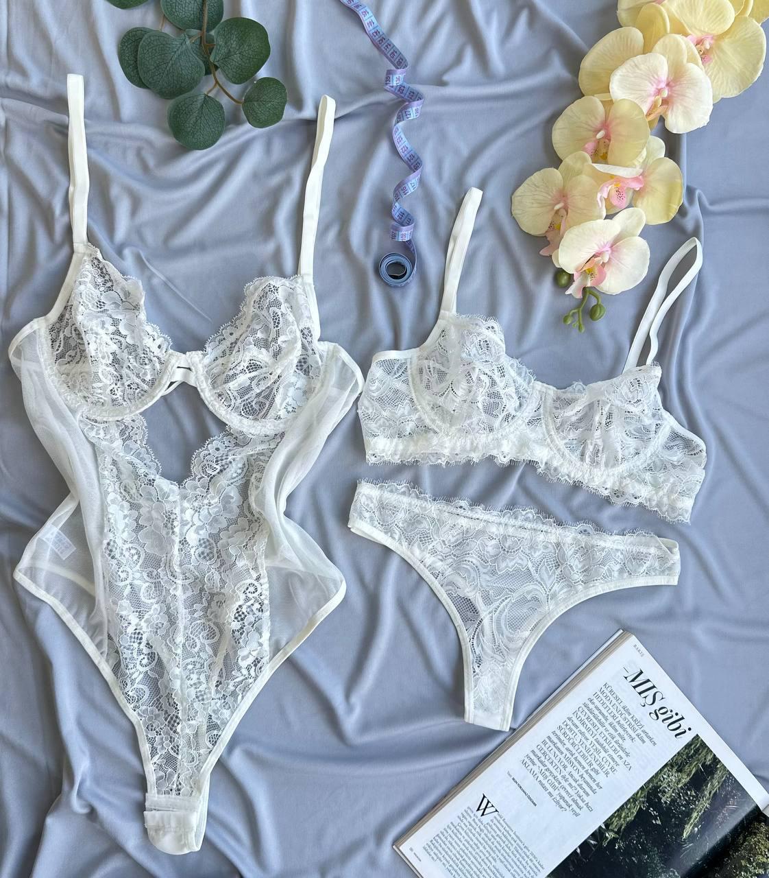 Balenli Tül Bodysuit Beyaz