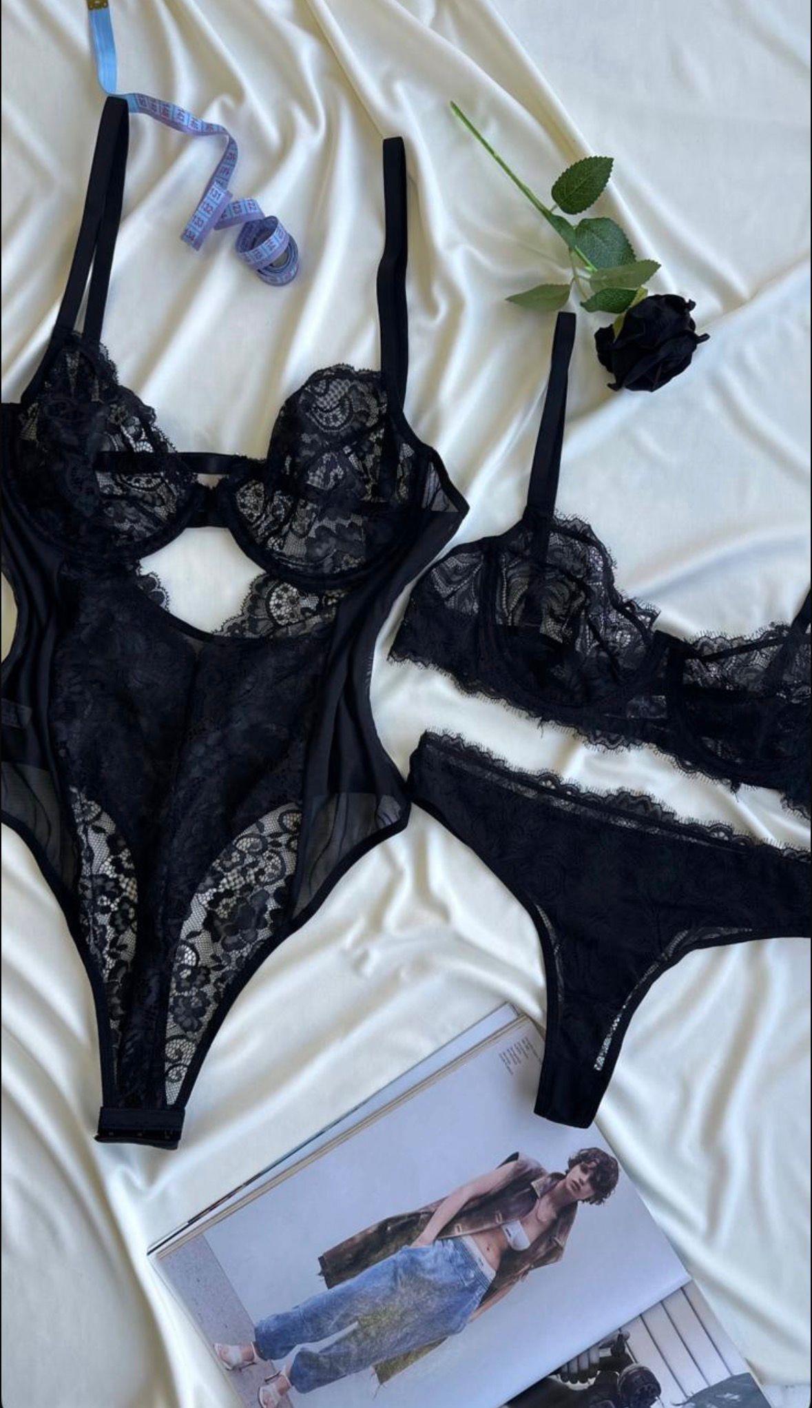 Balenli Tül Bodysuit Siyah