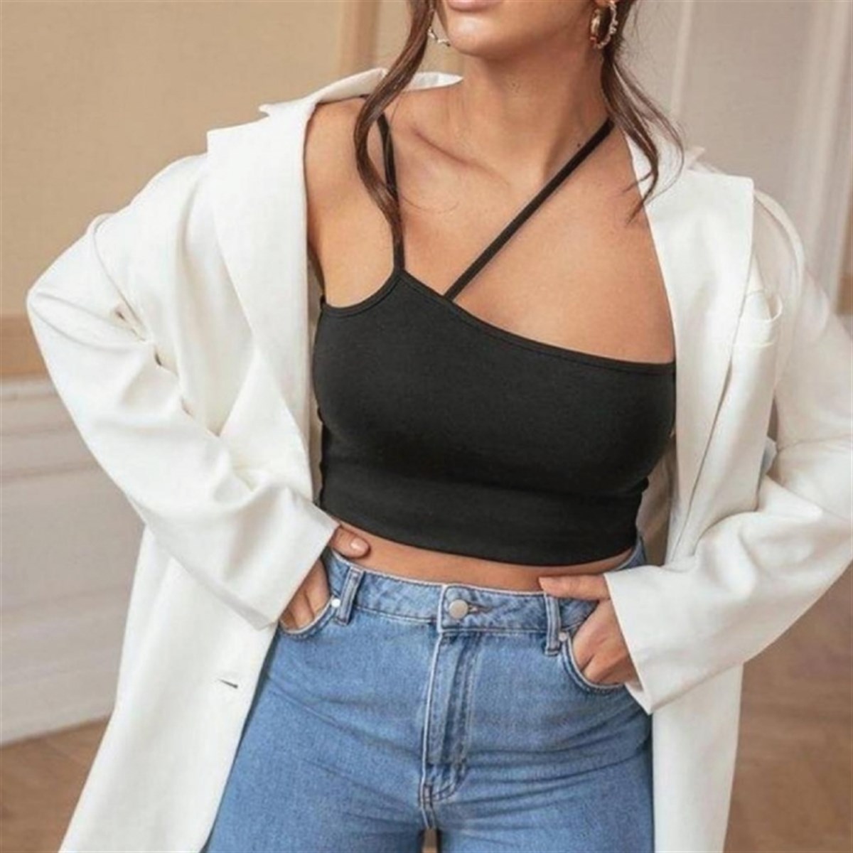 BOYUN ÇİFT ASKILI CROP BLUZ