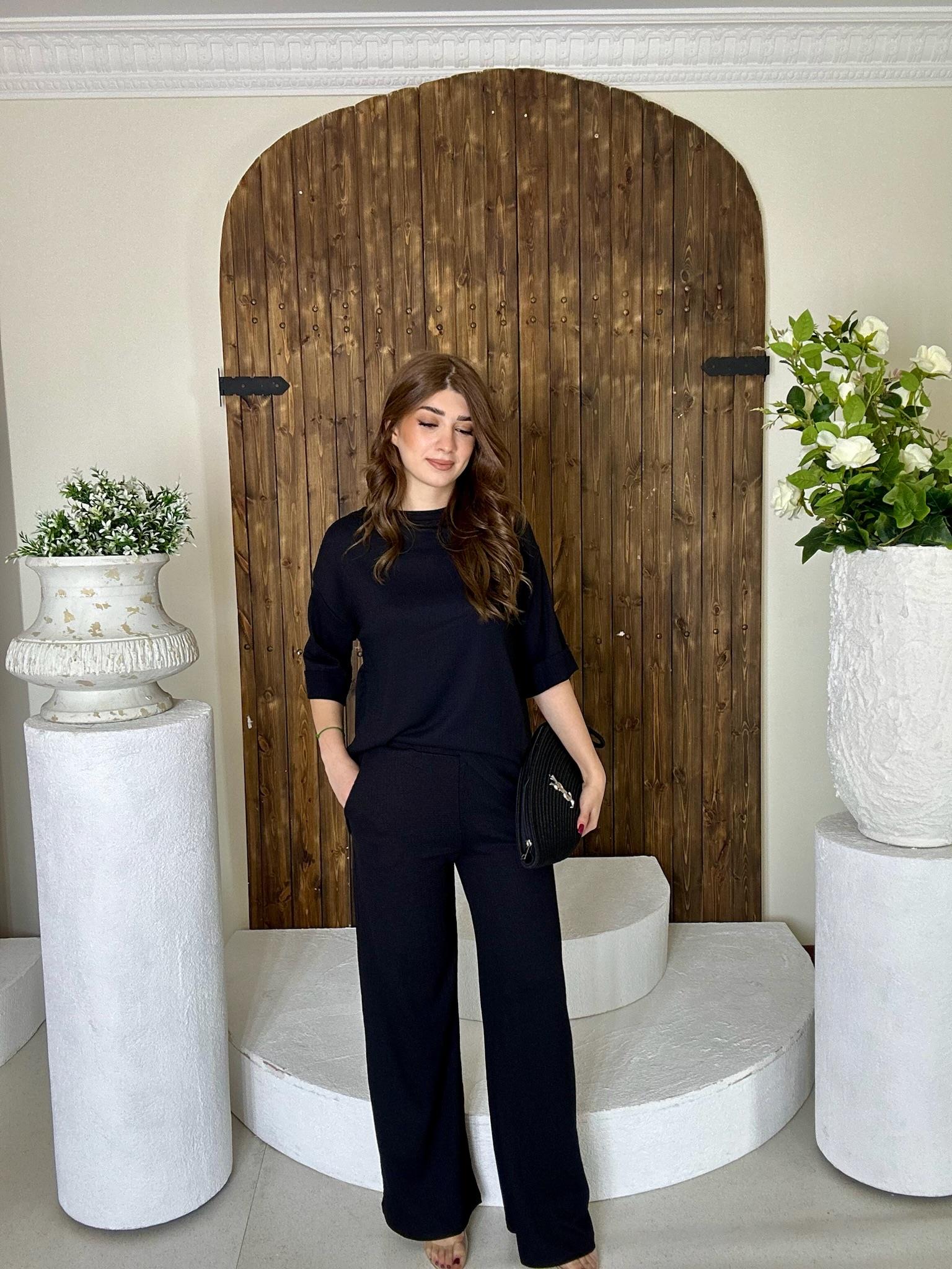 Bürümcük Kumaş Rahat Kalıp Pantolon Salaş Bluz İkili Takım