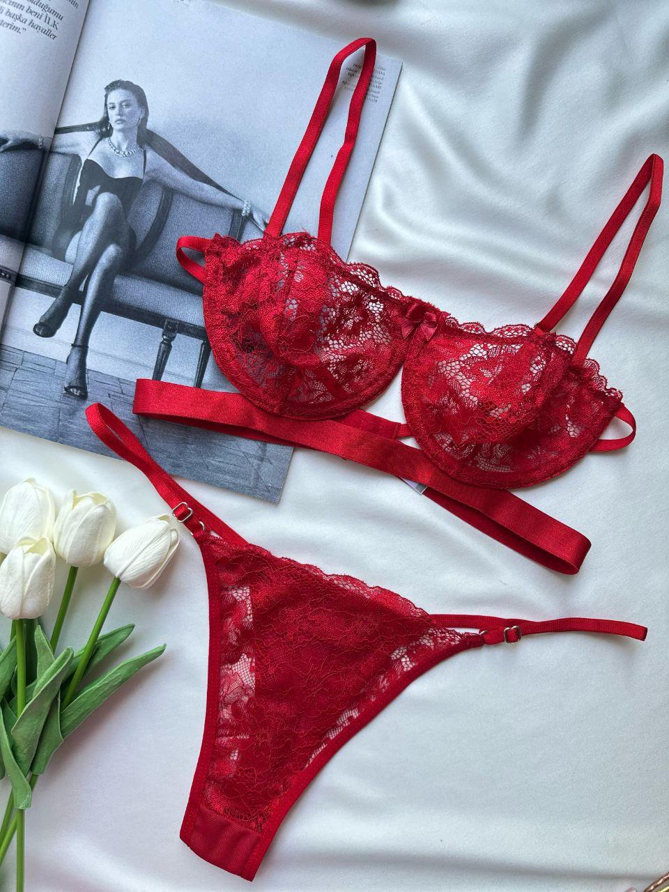 Çiçek Desen Biye Detay Balenli Tül Sütyen Takım