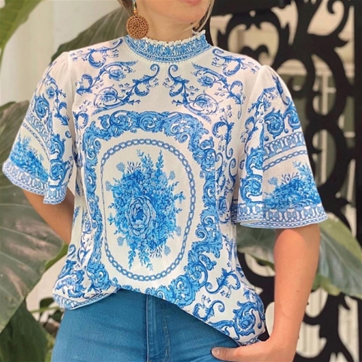 COBE KUMAŞ ETNİK MAVİ BLUZ