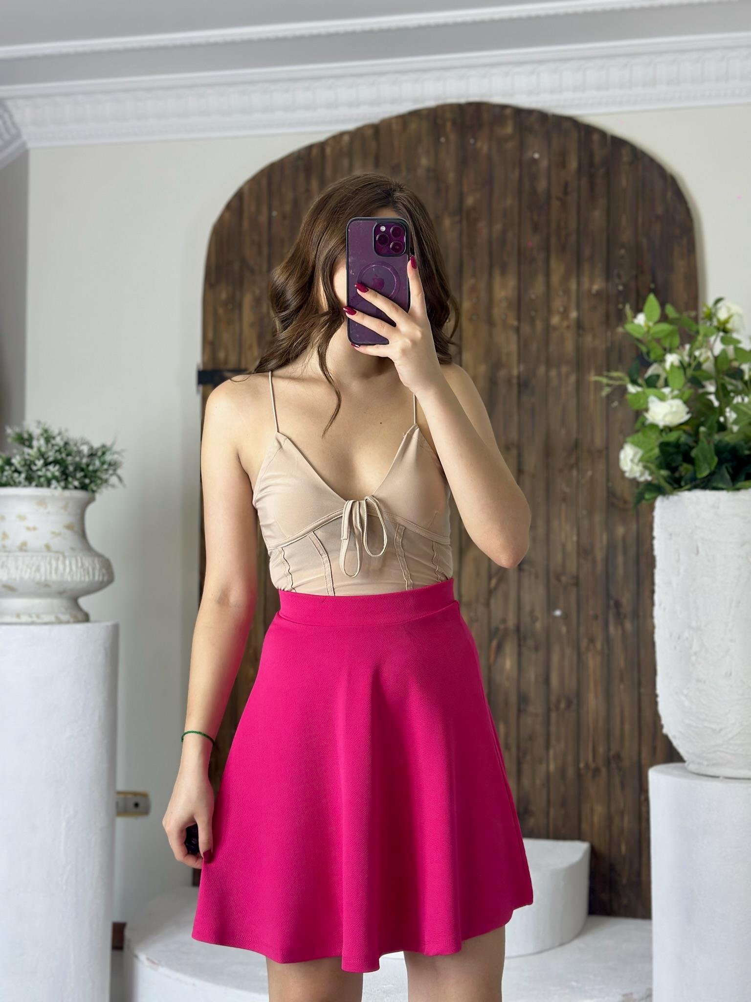 Crep Dokuma Kumaş Kloş Renkli Etek