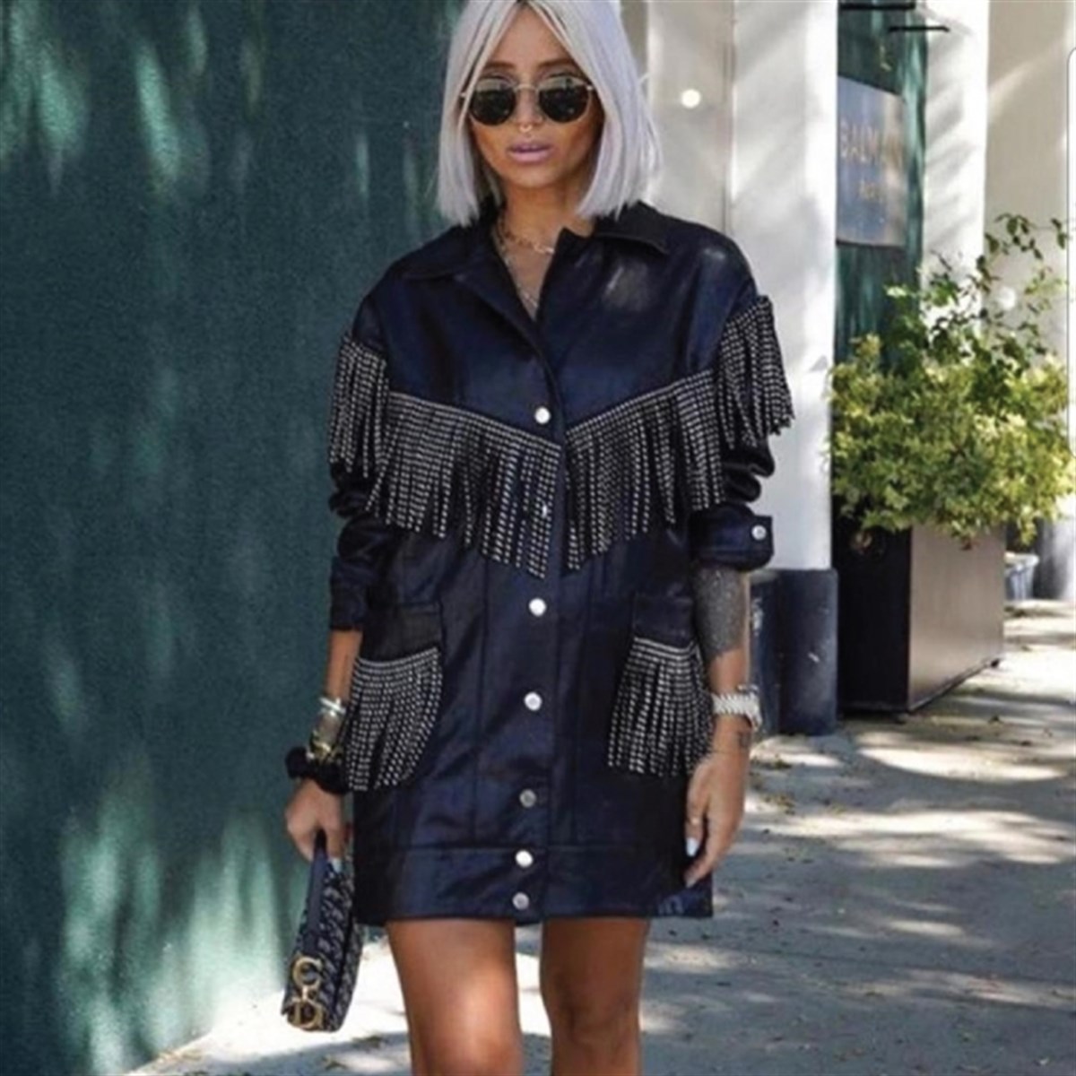 DERİ DETAY MİNİ ELBİSE