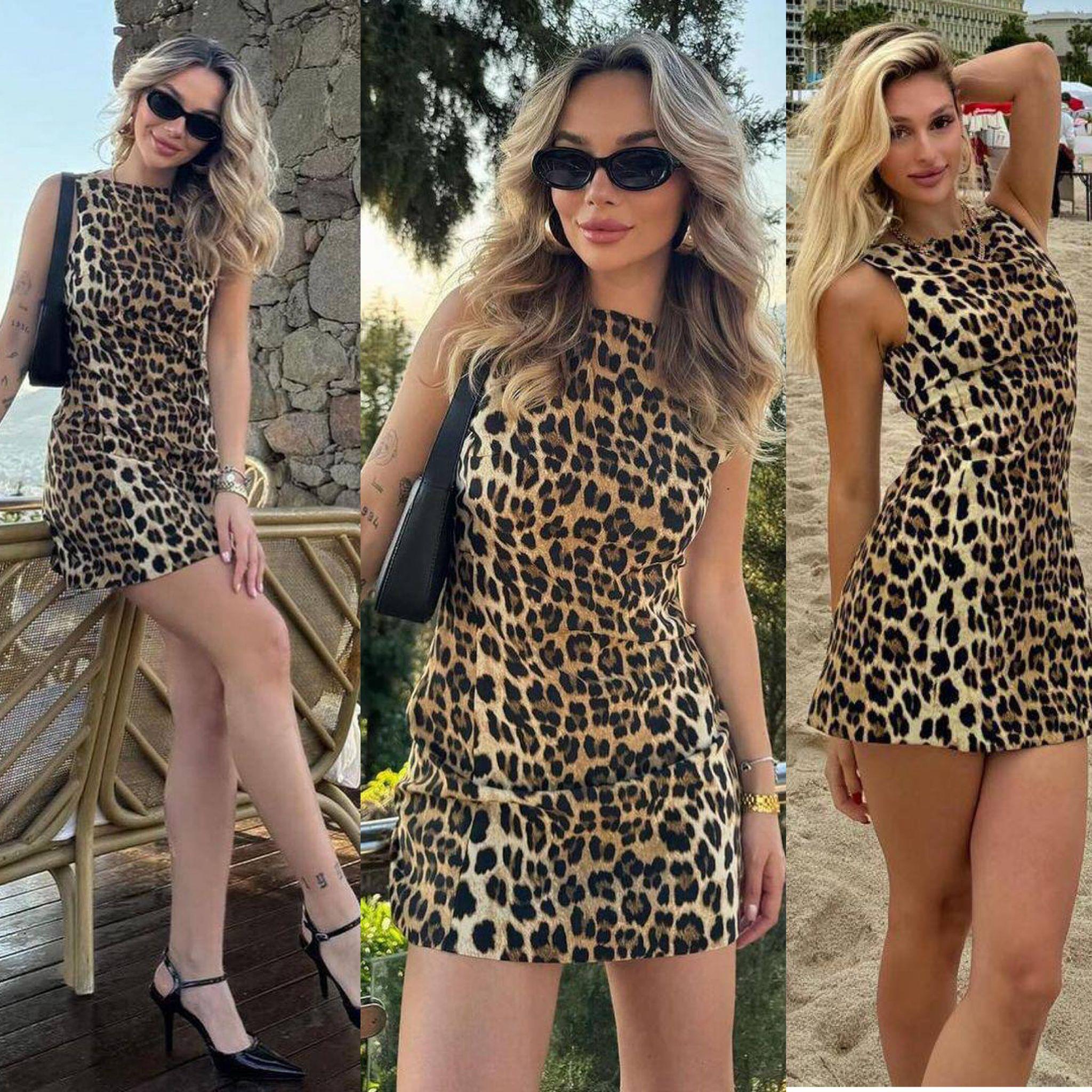 Dijital Baskı Likralı Askot Kumaş Leopar Desen Elbise