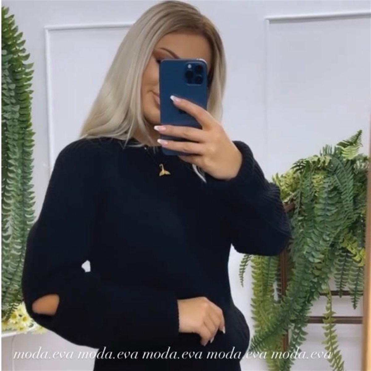 dirsek detay siyah triko kazak