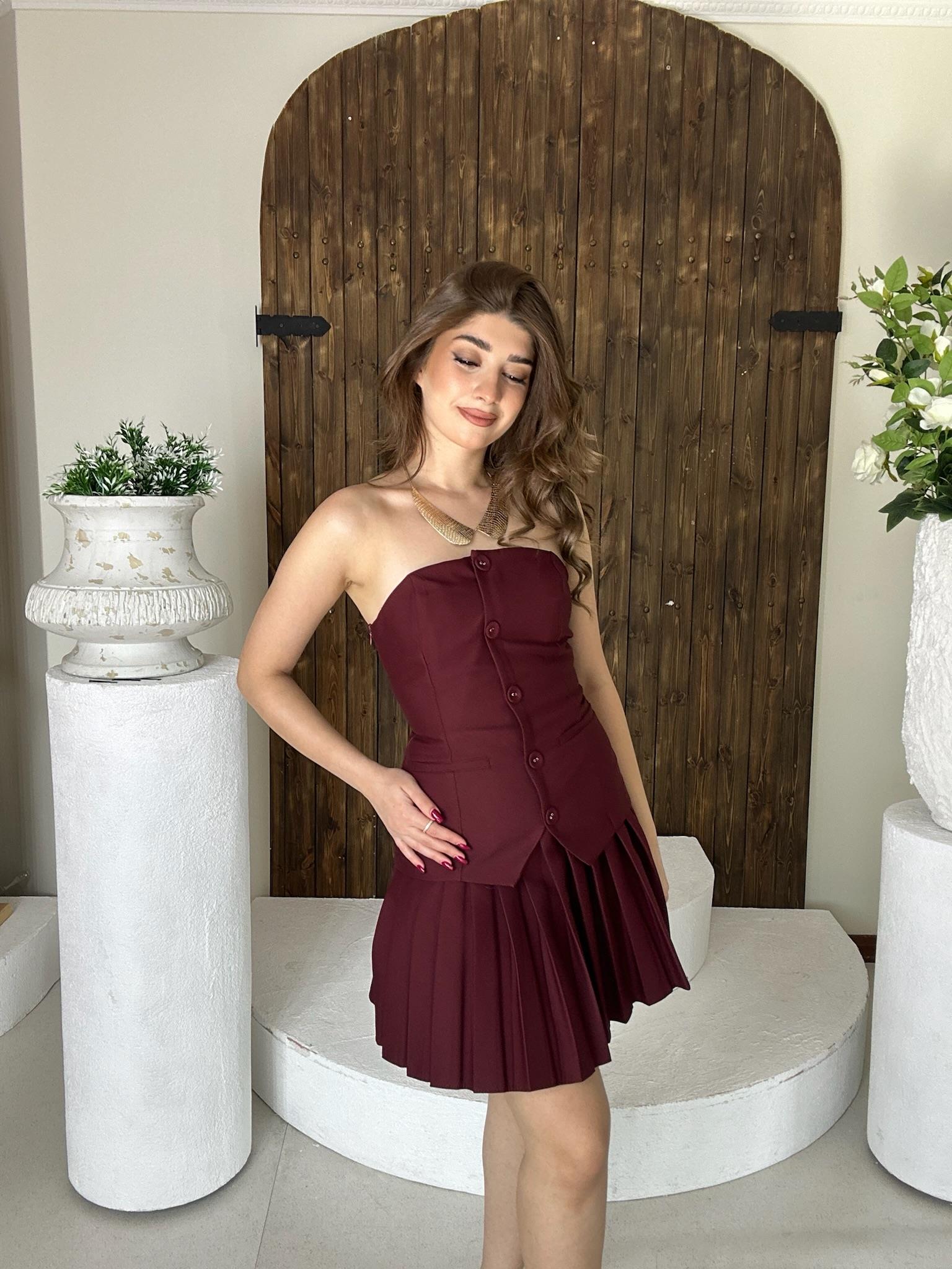 Dubble Kumaş Piliseli Tasarım Elbise 