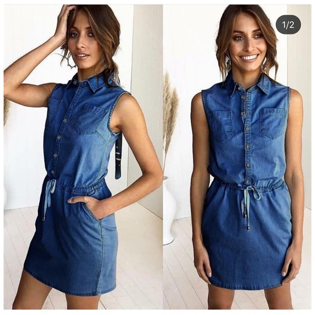 DÜĞME DETAY İNCE JEAN ELBİSE