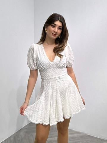 Fisto Kumaş Suyolu Güpür Detaylı Korsaj Kesim Tasarım Elbise