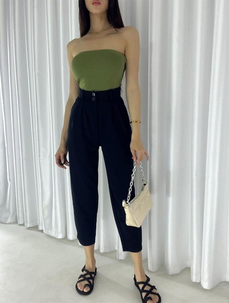 Full Likralı Yüksek Bel Mom Kalıp Pantolon 