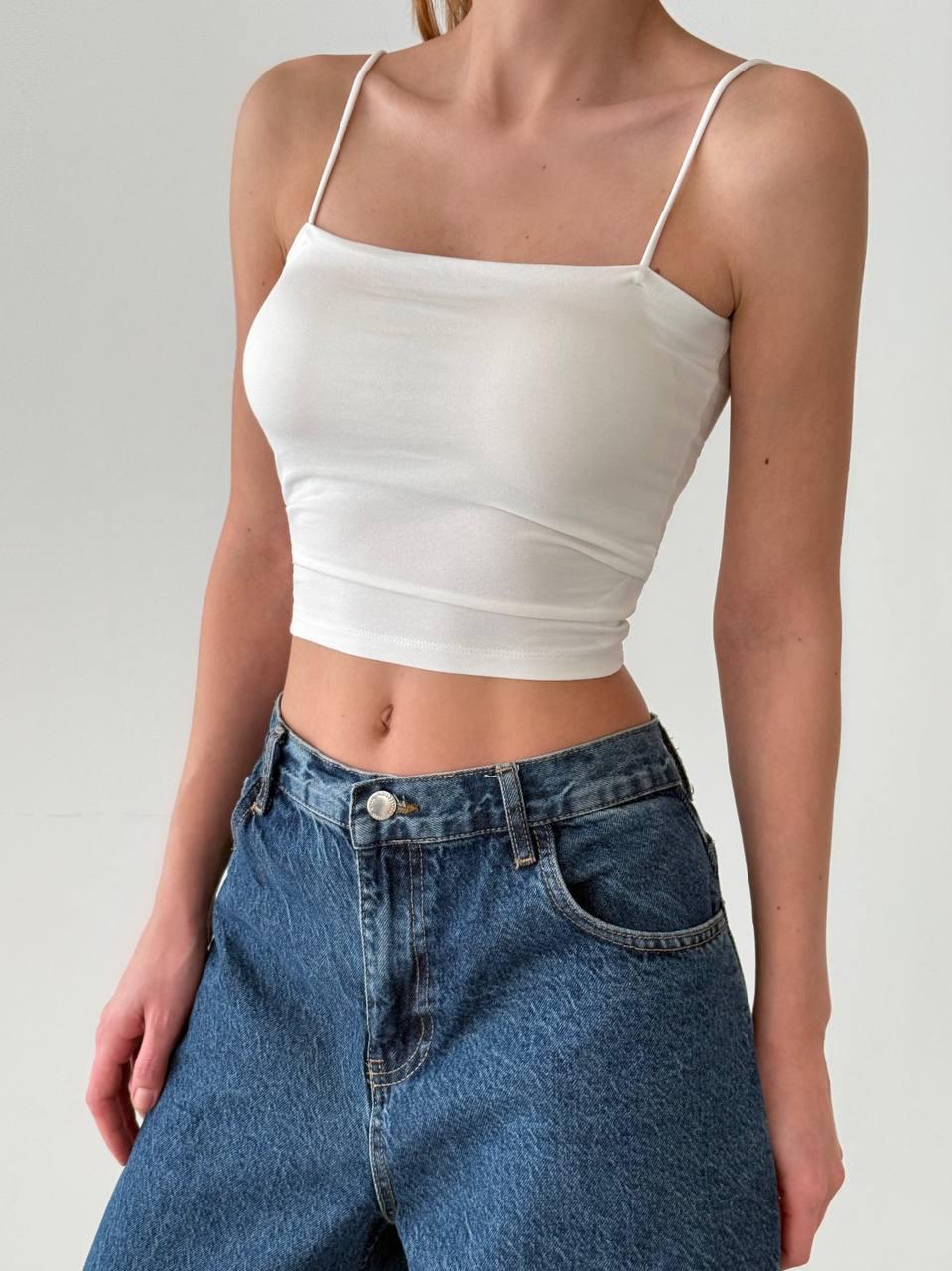 İnce Askılı Göğüs Dolgulu Basic Atlet Crop Beyaz