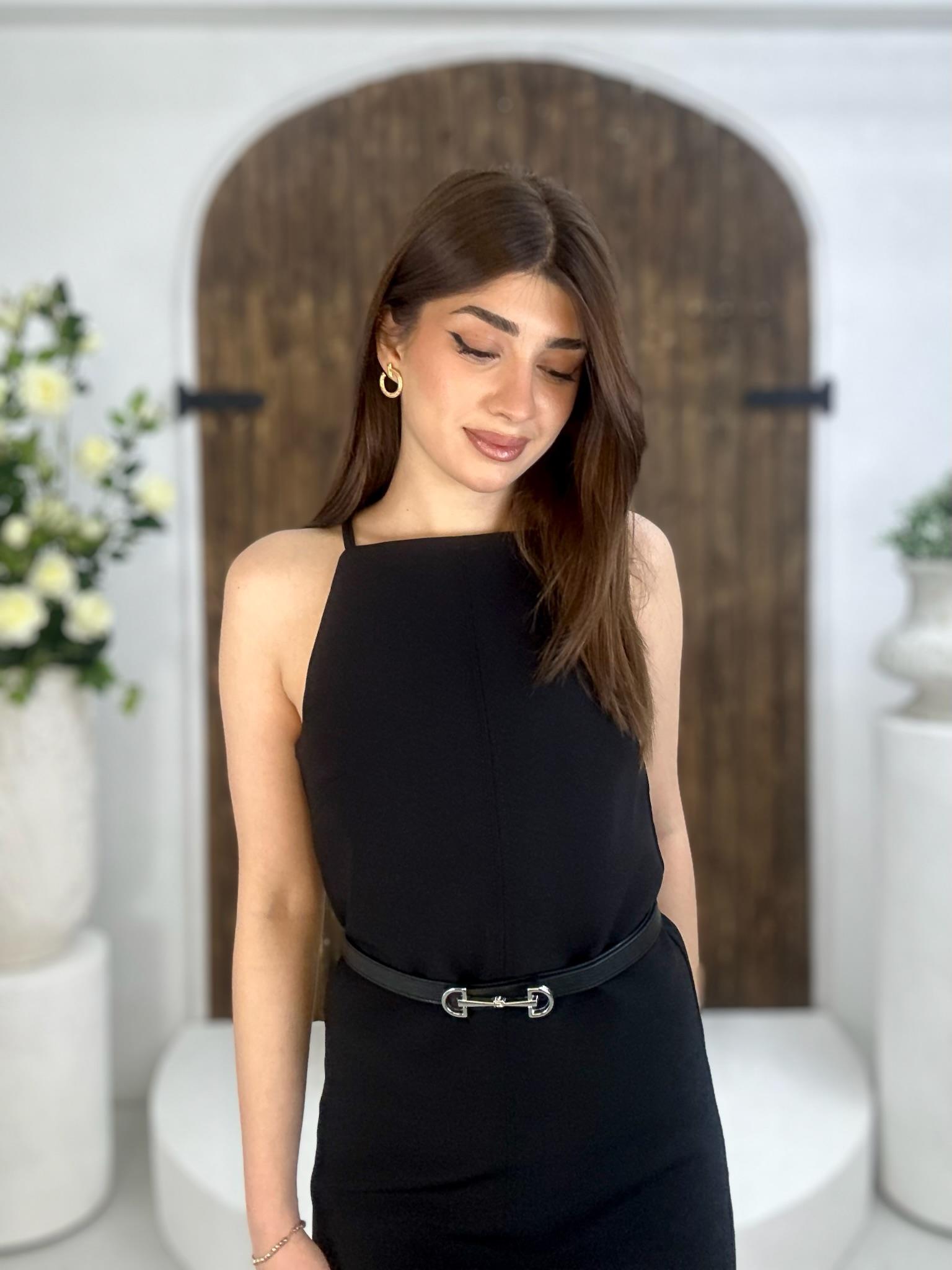 İnce Askılı Rahat Kalıp Mini Elbise Kemer Dahil Değildir Siyah