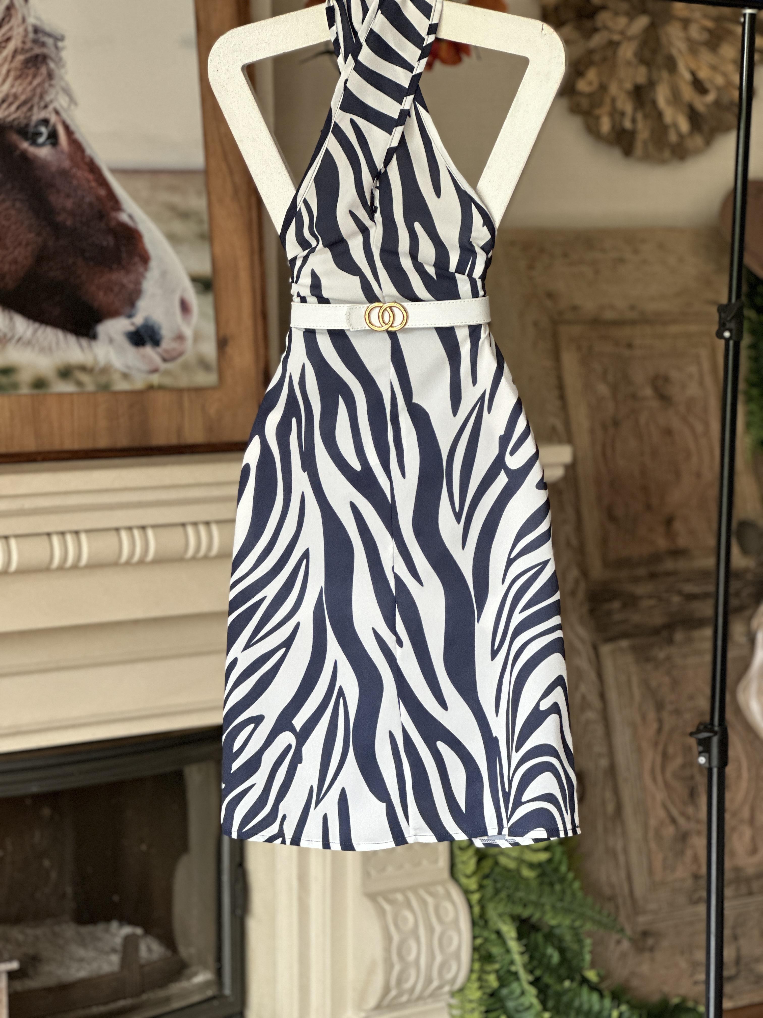 Jenifer Kumaş Dalga Desenli Lacivert Beyaz Elbise