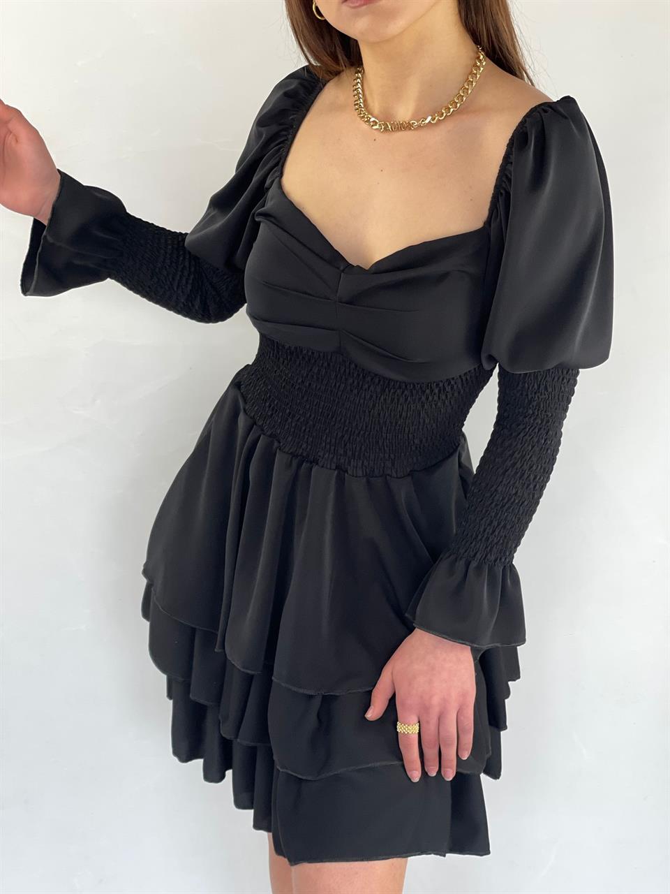 Jesica Crep Kumaş Gipe Detay Siyah Tasarım Elbise