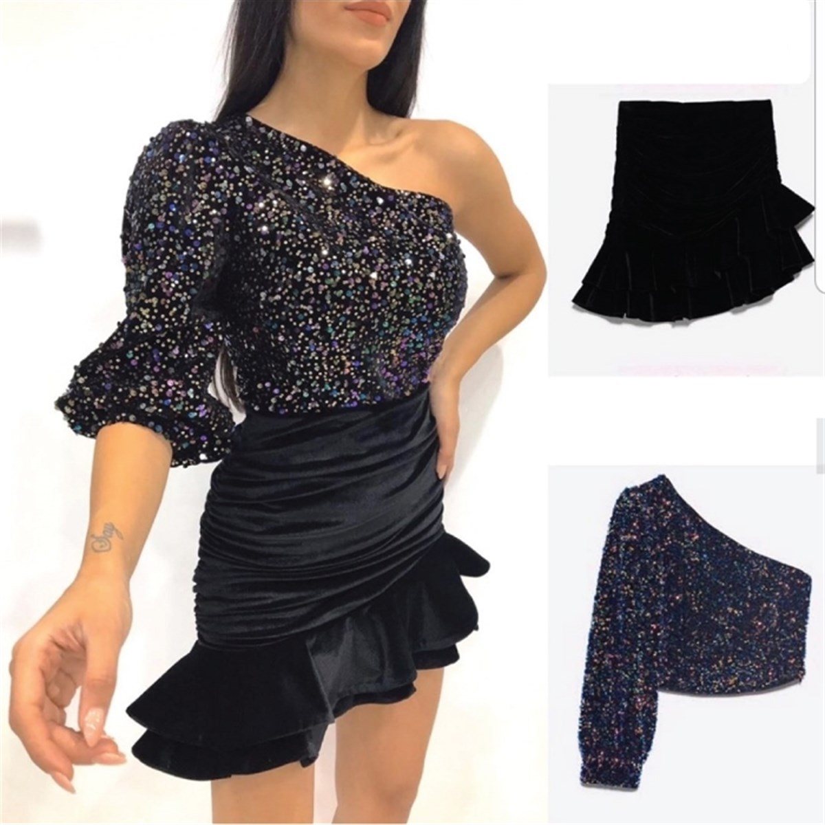 KADİFE VOLANLI MİNİ ETEK