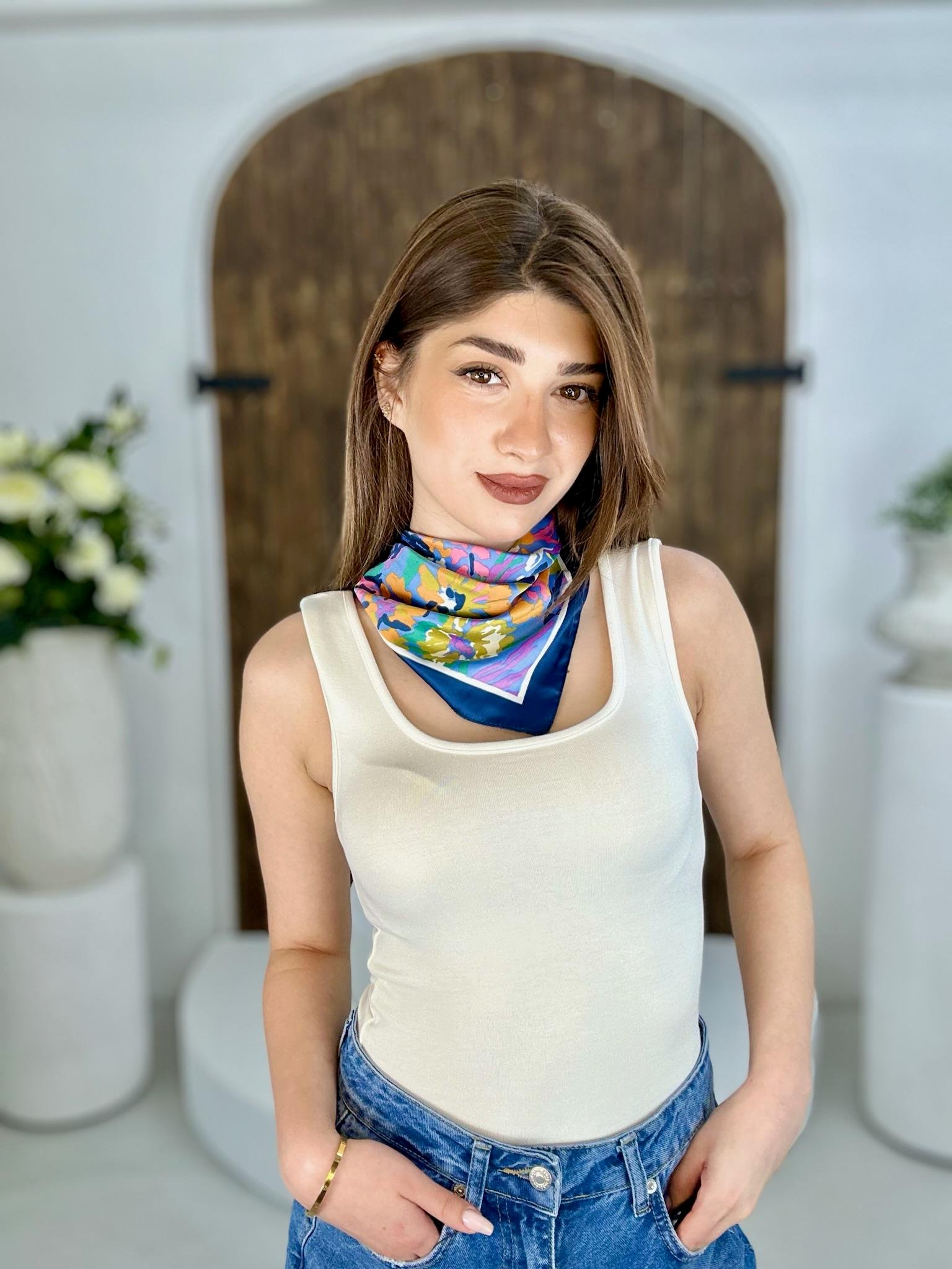 Kalın Askılı Tam Boy Oys Bluz Beyaz