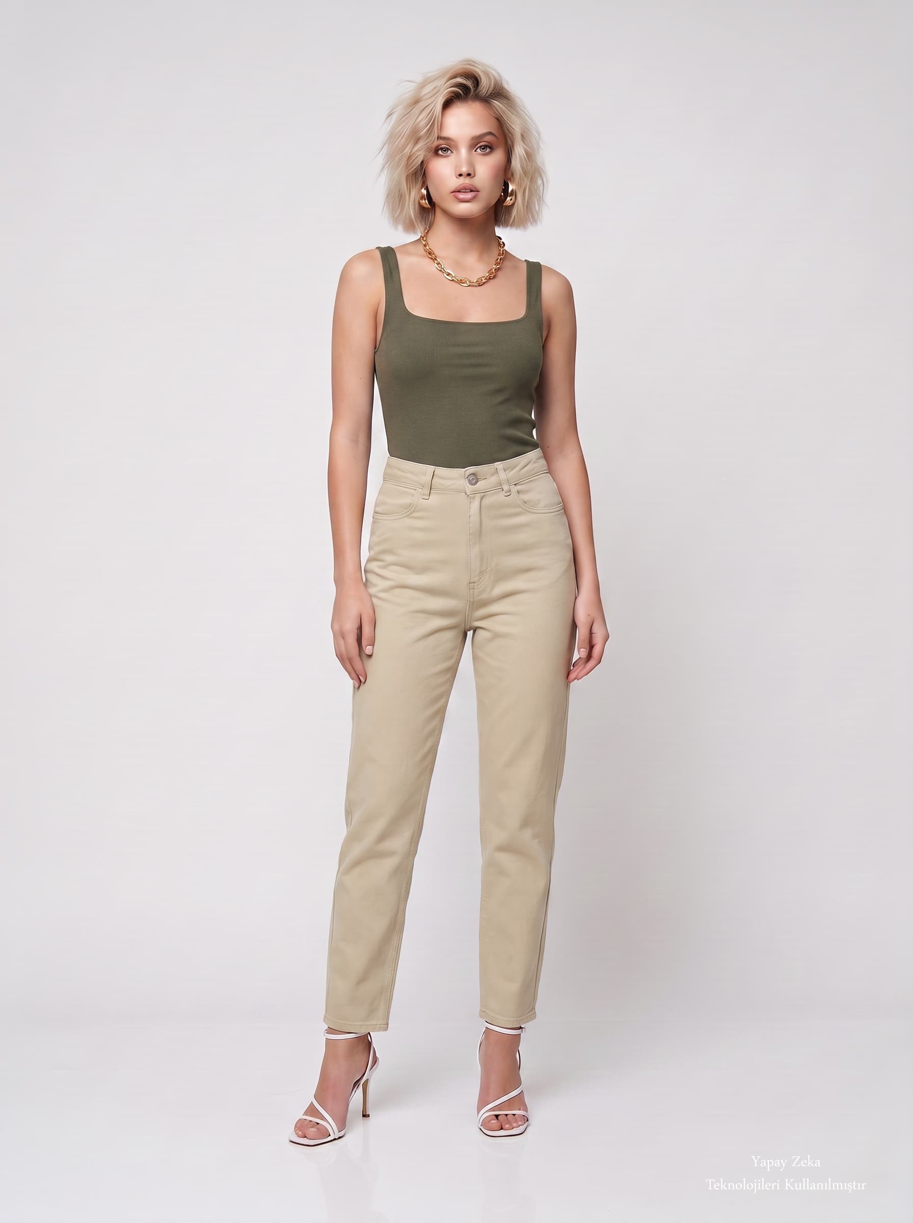 Kare Yaka Bodysuit Haki