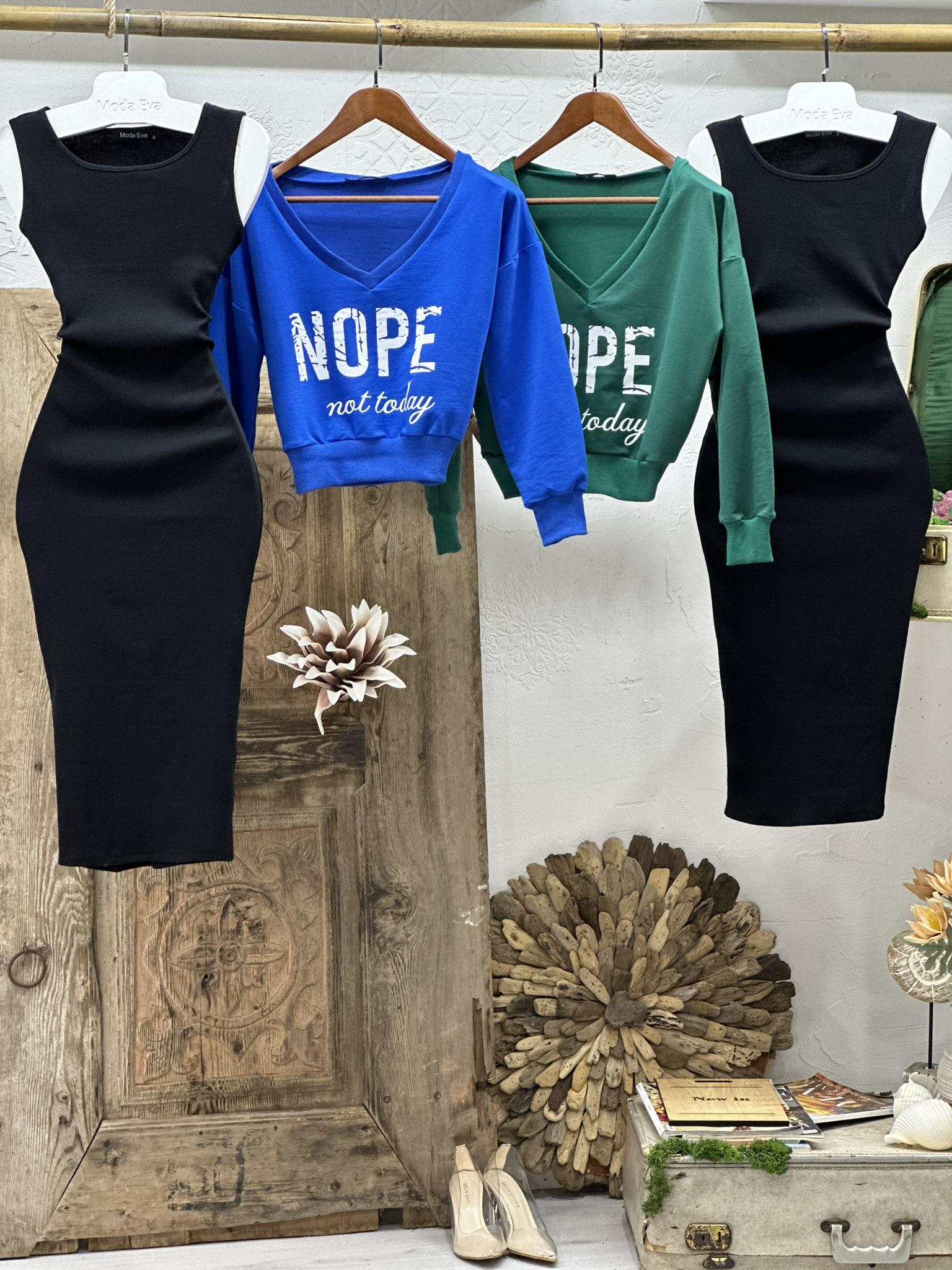 Kaşkorse Kumaş Elbise Nope Baskılı İki İplik Sweat İkili Takım Yeşil